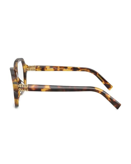 Miu Miu Brown Tortoiseshell-Pattern Square-Frame Glasses