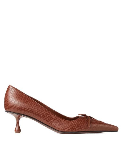 Jimmy Choo Brown 50Mm Scarlett Lace-Up Snakeskin-Effect Pumps