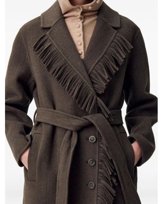 Claudie Pierlot フリンジ ベルテッド コート Brown