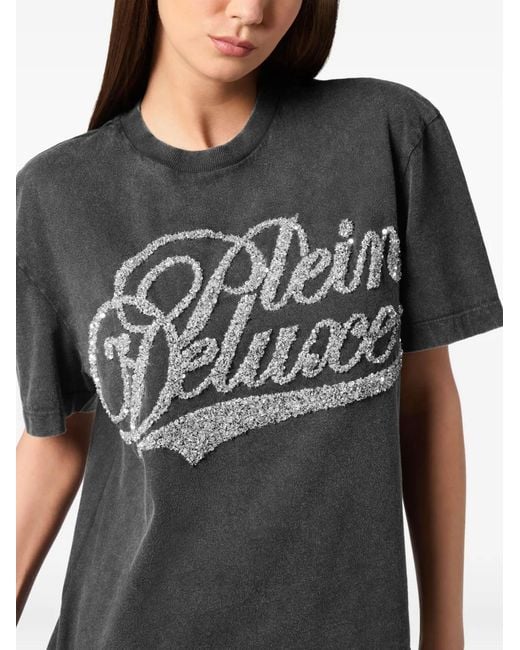 Philipp Plein Black Sequin-Embellished Logo-Lettering T-Shirt