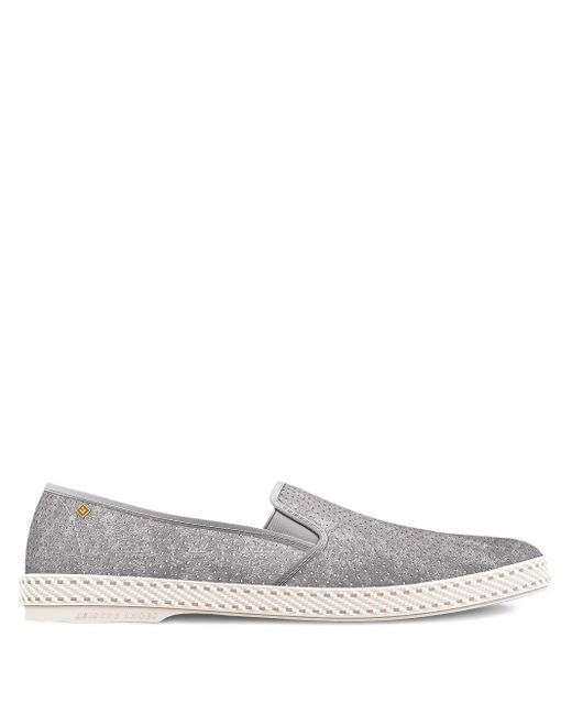 Riviera White Perforated Suede Loafers for men