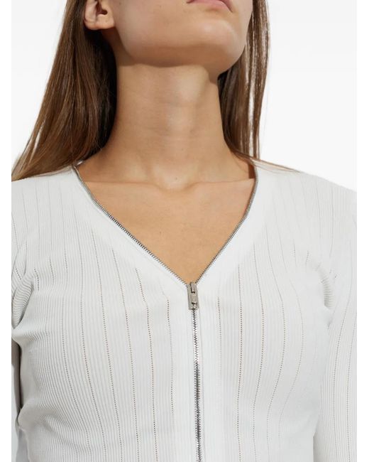 Alexander Wang White Ribbed-Knit Zip-Fastening V-Neck Cardigan