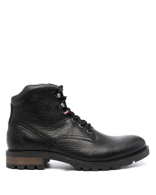 Tommy Hilfiger Leather Logo-patch Combat Boots in Black for Men | Lyst