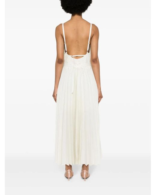Sacai White Pinstriped Pleated Maxi Dress