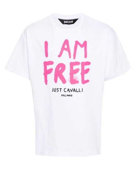 メンズ Just Cavalli スローガン Tシャツ Pink