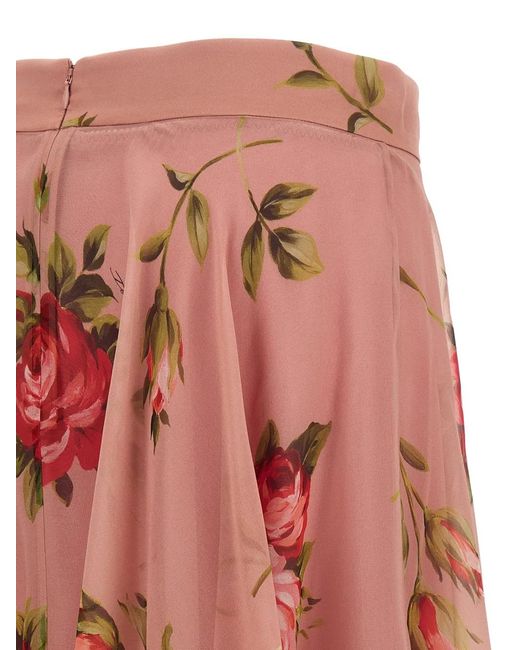 Dolce & Gabbana Pink Rose-Print Chiffon Midi Skirt