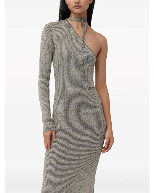 Ganni Gray Sparkle One-Sleeve Dress