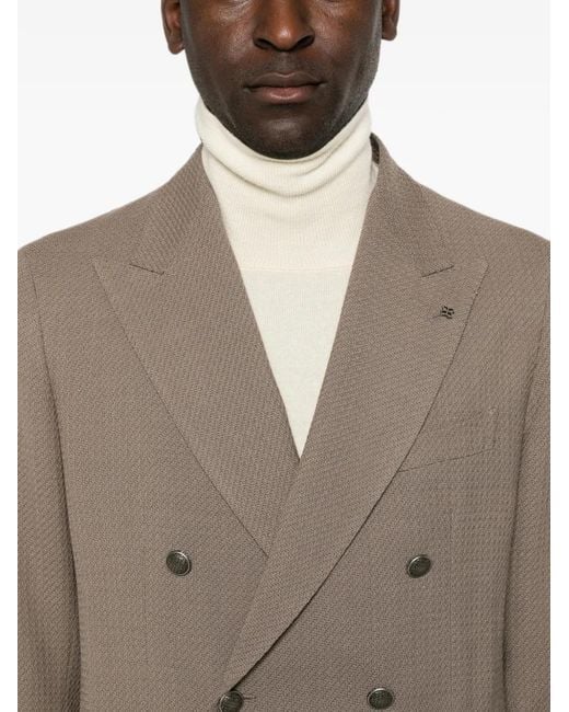 Tagliatore Brown Double-Breasted Peak-Lapels Blazer for men
