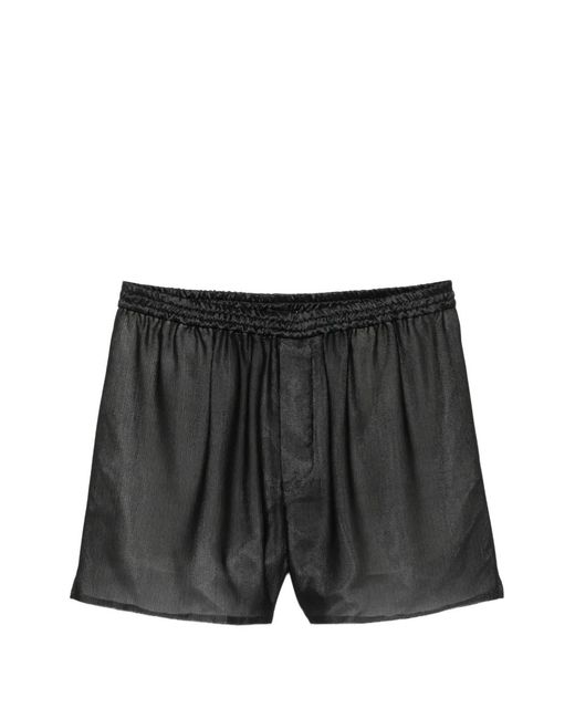SAPIO Black Mesh-Texture Gathered Shorts