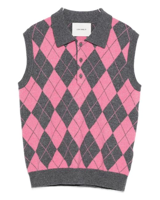 Lisa Yang Pink Argyle Polo Top