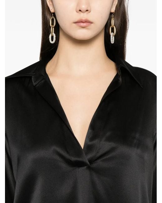 Tom Ford Black Polo Collar V-Neck Top