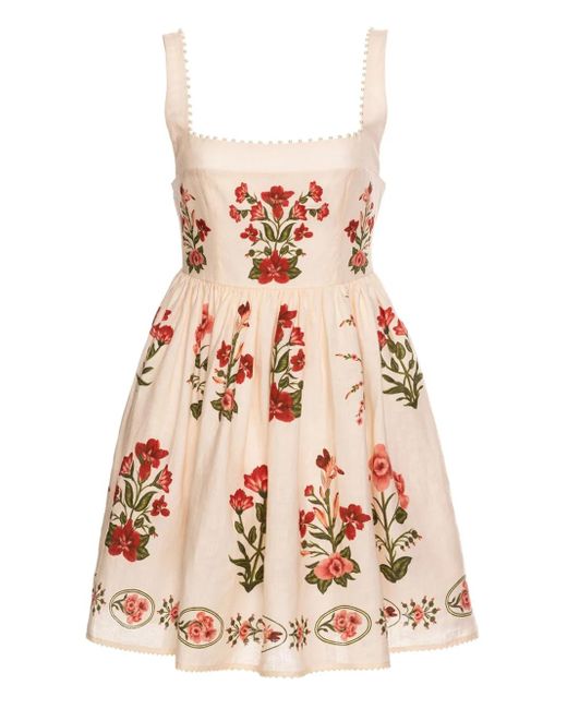 Vestido corto con estampado floral Agua Bendita de color White