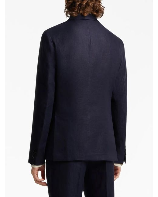 Zegna Blue Pure Linen Single-Breasted Jacket for men