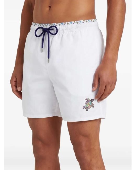 Vilebrequin Blue Turtle-Embroidery Drawstring Swim Shorts for men