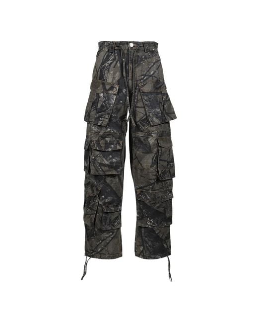Markgong Gray Camouflage Print Cargo Trousers