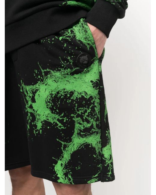 Philipp Plein Green Splash Extreme Track Shorts for men