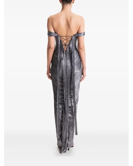 Maria Lucia Hohan Gray Johanna Pleated Off-Shoulder Maxi Dress