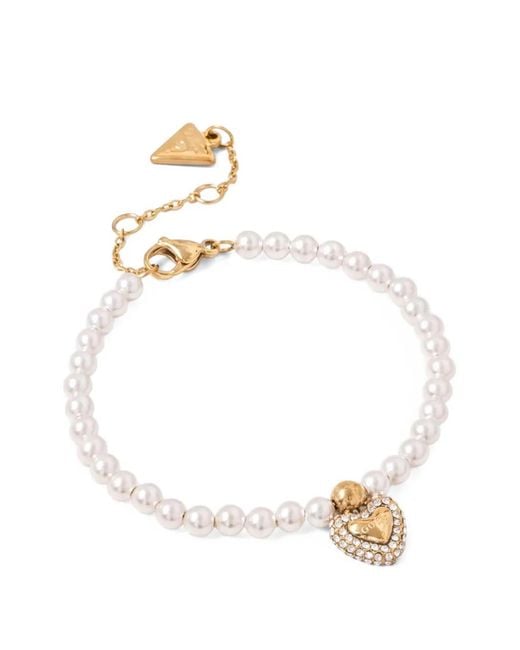 Guess White Beloved Heart-Charm Beaded Bracelet