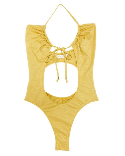 Palm Angels Yellow Glittered Cut-Out Swimsuit