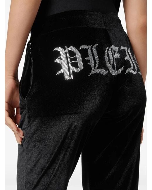Philipp Plein Black Logo-Embellished Velvet Track Pants