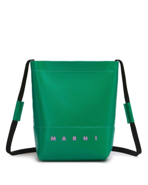 Marni Green Logo-print Two-tone Shoulder Bag for men