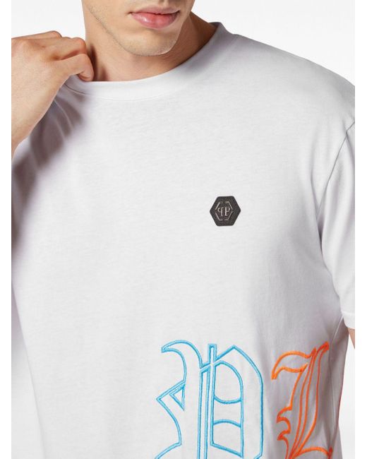 Philipp Plein White Logo-embroidered Cotton T-shirt for men