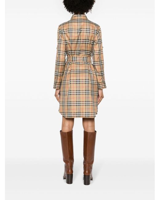 Vintage Check-pattern shirt dress di Burberry in Natural