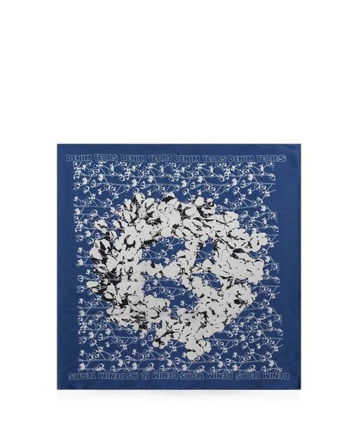 DENIM TEARS Blue Cotton Wreath Printed Bandana for men