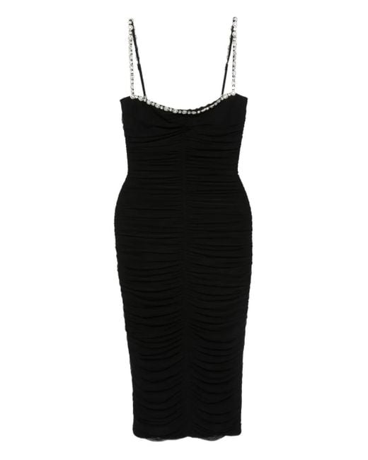 Nissa Black Embellished Ruched Mini Dress