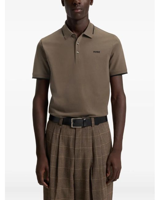HUGO Brown Tipped-Collar Cotton Polo Shirt for men