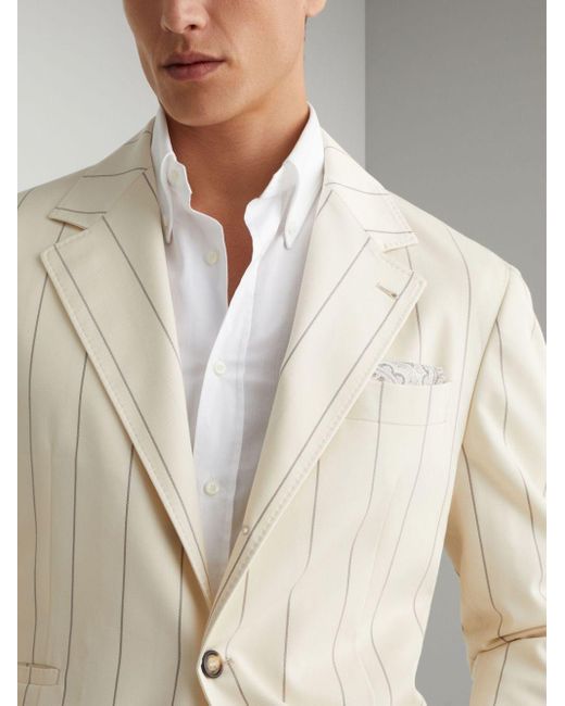 Brunello Cucinelli Natural Stripe-pattern Notched-lapels Blazer for men