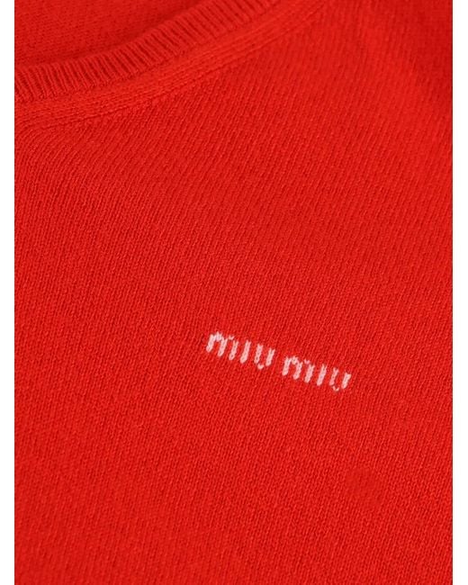 Miu Miu Embroidered-Logo V-Neck Sweater