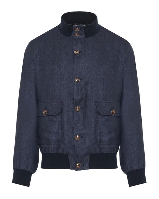 Chaqueta bómber vaquera con botones Barba Napoli de hombre de color Blue