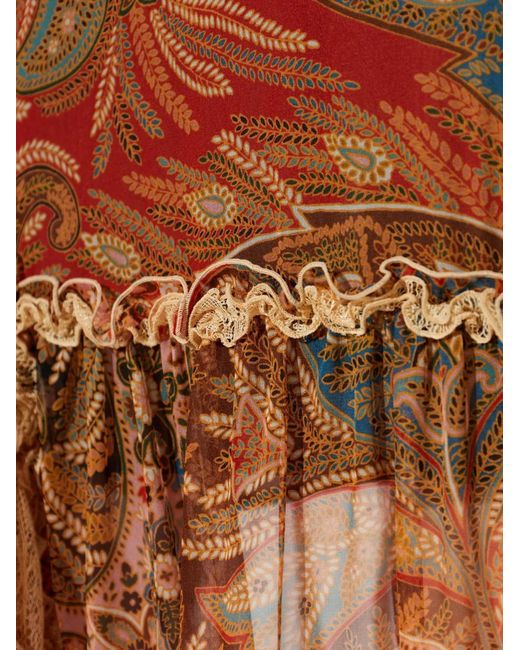 Etro Brown Ruffled Paisley-Print Maxi Skirt