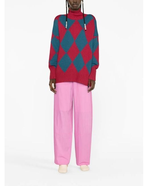 LaDoubleJ Red Argyle Rollneck Sweater