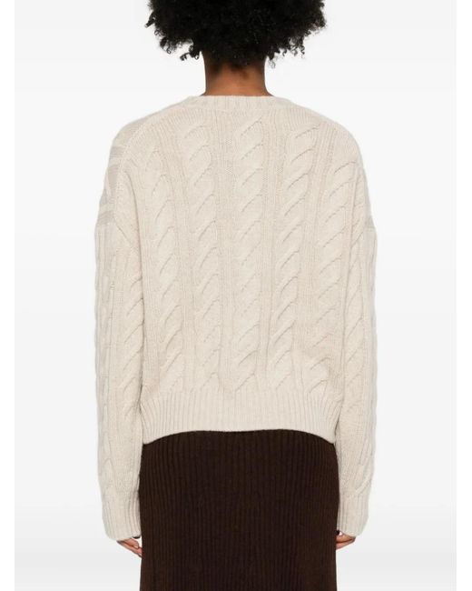 Bompard White Cable-Knit Crew-Neck Cardigan