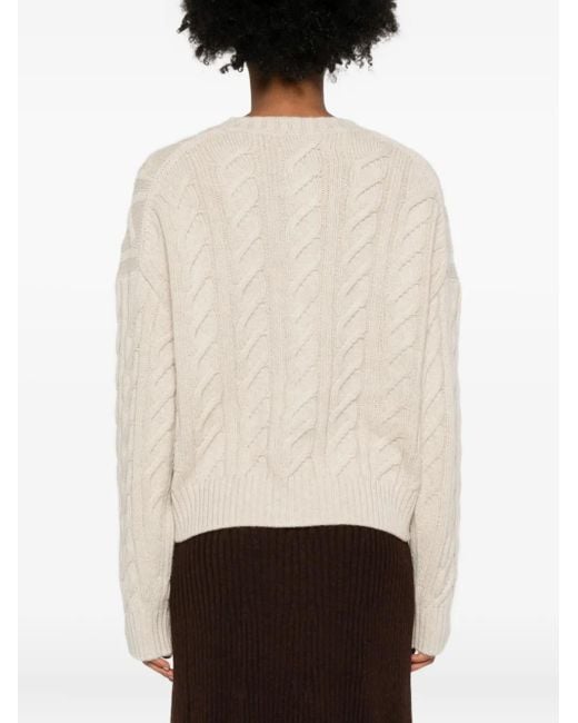 Eric Bompard White Cable-Knit Crew-Neck Cardigan