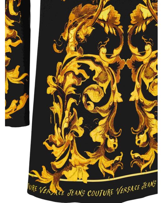 Abito Midi A Maniche Lunghe Con Stampa Barocca di Versace Jeans Couture in Black