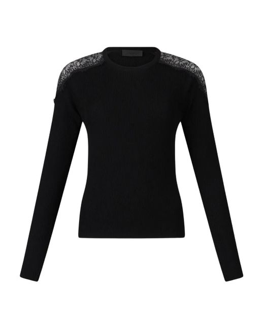 Liu Jo Black Lace-Insert Ribbed Sweater