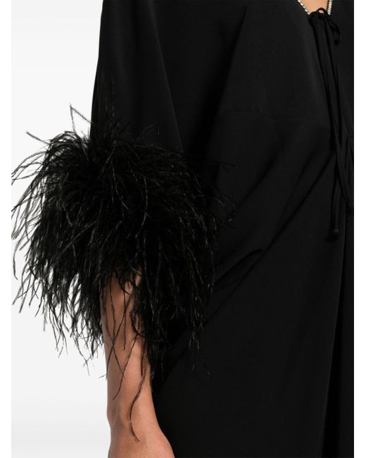 Nissa Black Feather-trim Midi Dress