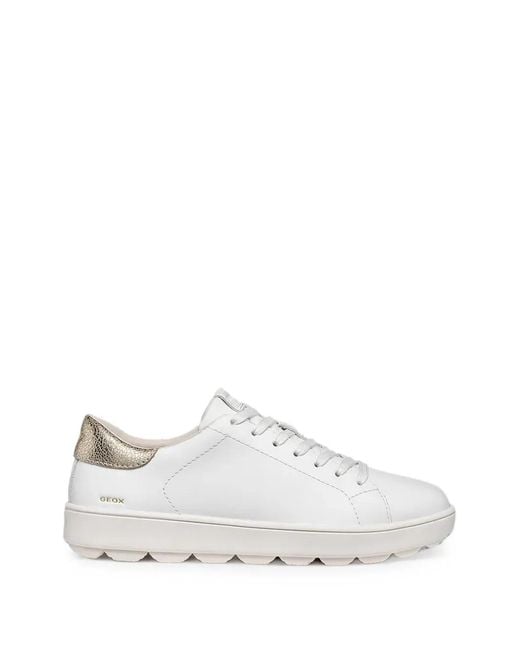 Geox White Spherica Ecub-1 B Metallic-Effect Heel-Counter Sneakers