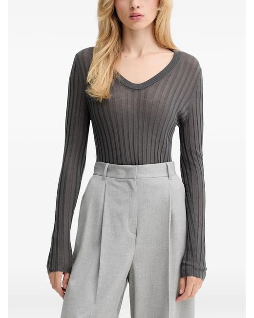 IRO Gray Hattie Ribbed V-Neck Sweater