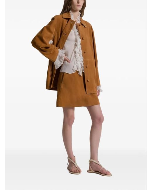 Alberta Ferretti Brown Buttoned Goat Skin Jacket