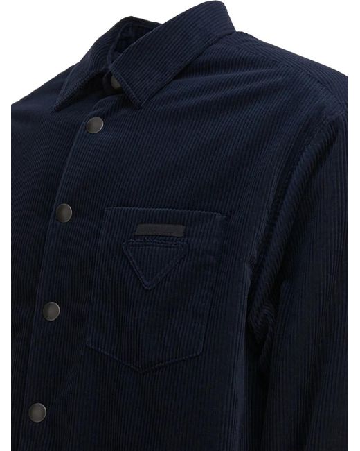 Prada Blue Triangle-Logo Corduroy Shirt for men