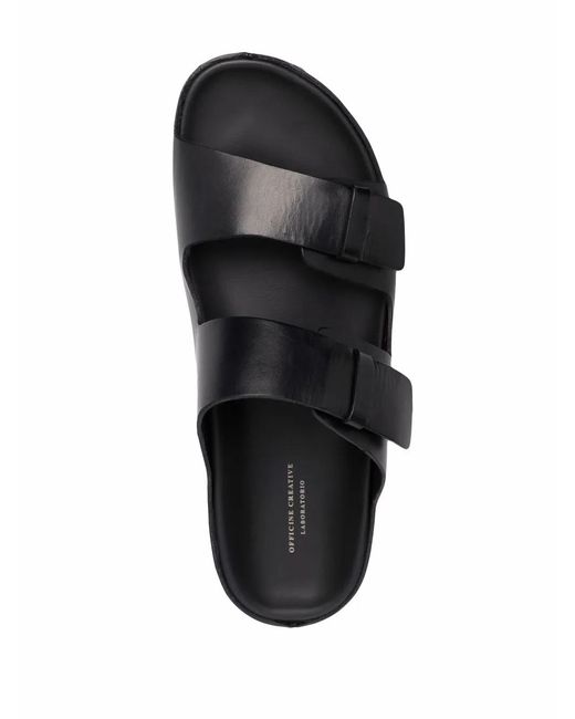 Officine Creative Black Double Strap Flat Sandals for men