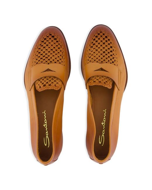 Santoni Brown Leather Loafers