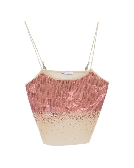 Patrizia Pepe Pink Rhinestone Tulle Top