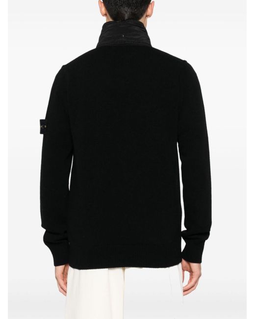 Stone Island Black Compass-patch Zip-up Cardigan for men