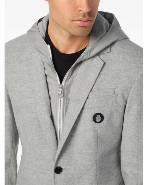 Billionaire Gray Hooded Buttoned Blazer for men