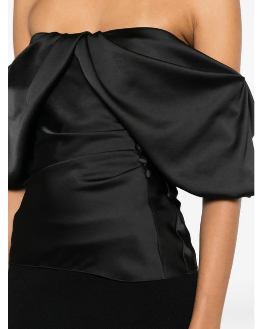 McQueen Black Off-The-Shoulder Draped Top